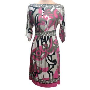 Olian XS Pink Gray Abstract Print Midi Dress Maternity Stretch USA Made Boho